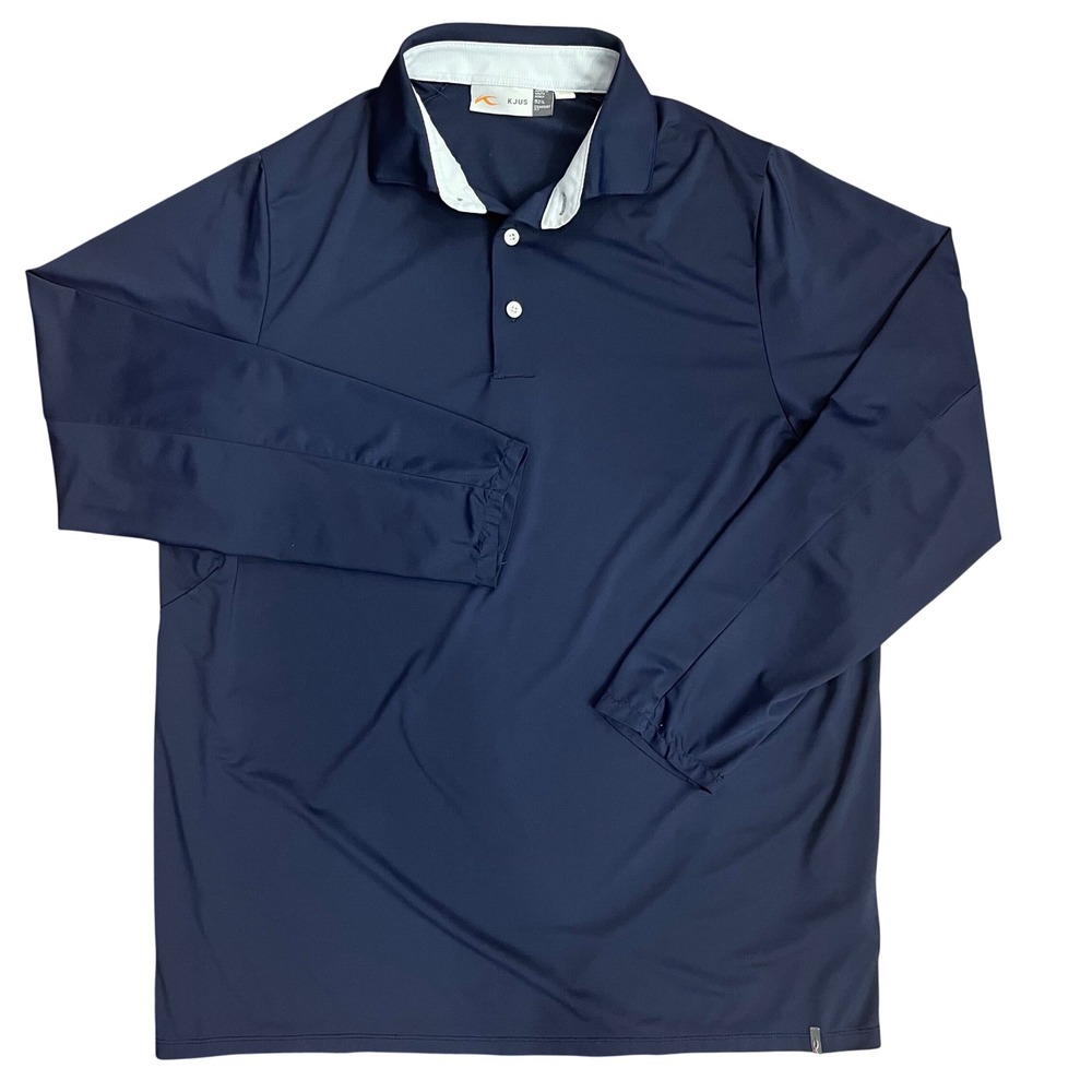 Kjus Soren Golf Shirt Mens L 52 Blue Long Sleeve UPF 50+ Polo EUC